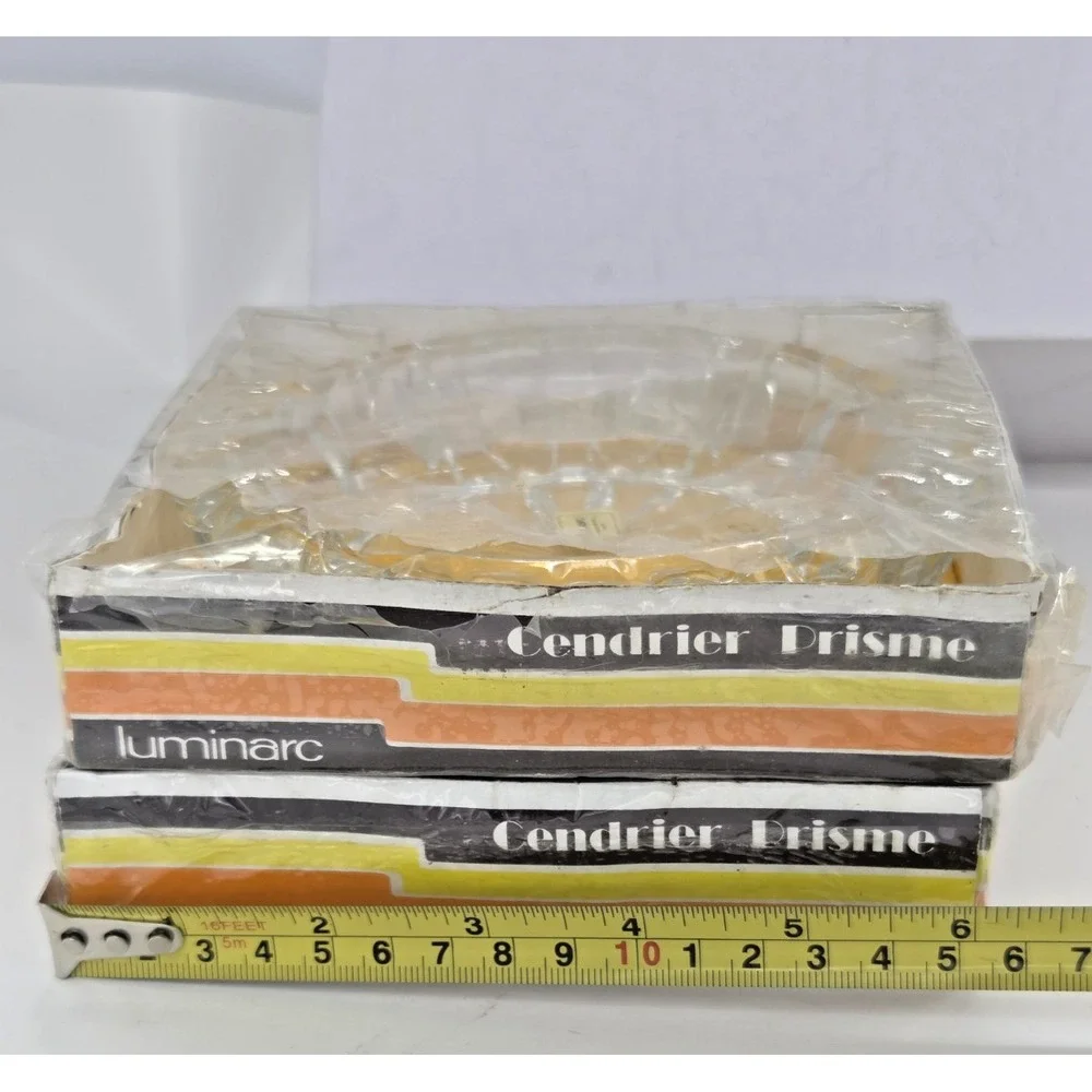 NOS Vintage MCM Set Of 2 Luminarc Cendrier Prisme Glass Ashtrays France 1970s